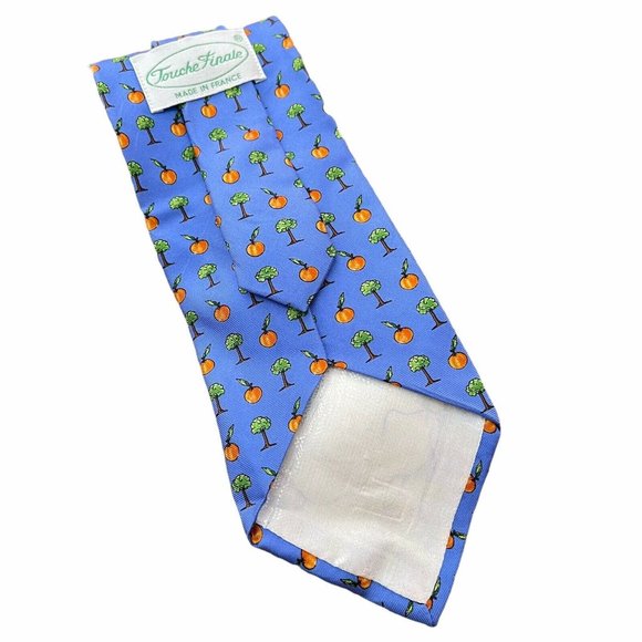 Men's Silk Neck Tie Blue w/Peach Trees & Peaches - Picture 5 of 6